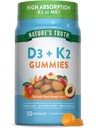 Looduse tõde Vitamiin D3 + K2 Gummies | 50 Count | Peach Mango maitse | Taimetoitlane, mitte-GMO ja gluteenivaba toidulisand