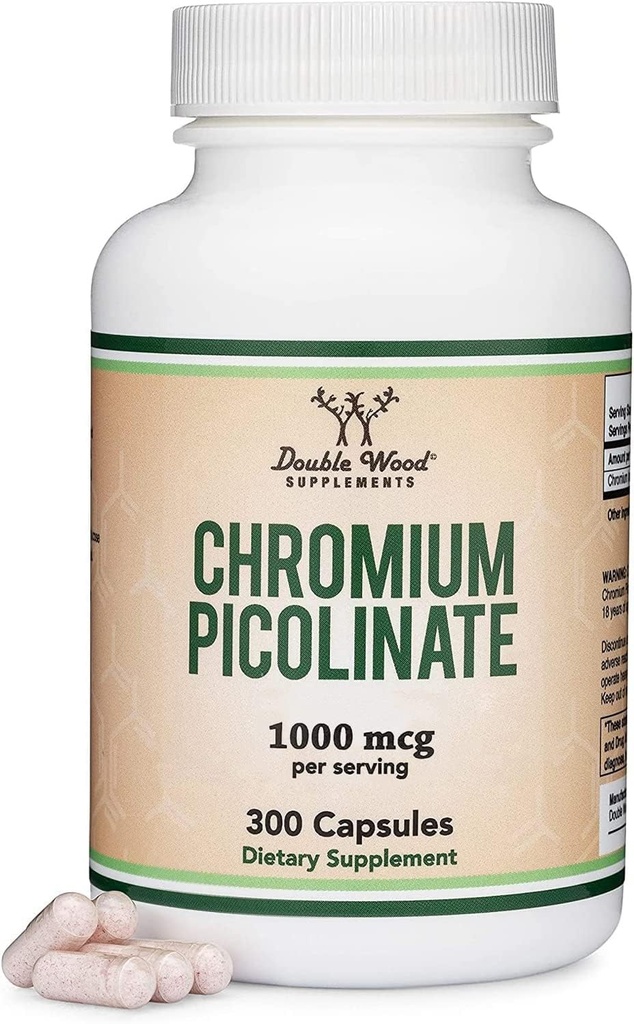 Kroompikolinaat 1000mcg tervisliku kehakaalu reguleerimiseks (kõrge imendumine ja biosaadavus) (300 Vegan Safe kapslit, mitte-GMO, gluteenivaba) kahekordse puidu toidulisanditega