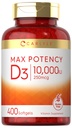 Carlyle Vitamiin D 10000 IU 400 Softgels | Väärtuse suurus | Max potentsi | Mitte-GMO, gluteenivaba toidulisand
