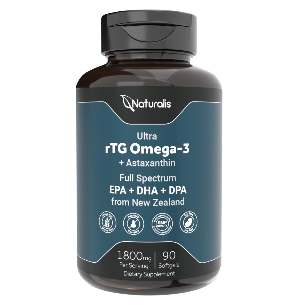 Naturalis Ultimate rTG Omega 3 kalaõli 1800mg Wild New Zealand Tuna - Full Spectrum Omega3s EPA, DHA & DPA - Jätkusuutlikult hangitud, mitte-GMO, Gluteenivaba - 90 Softgels