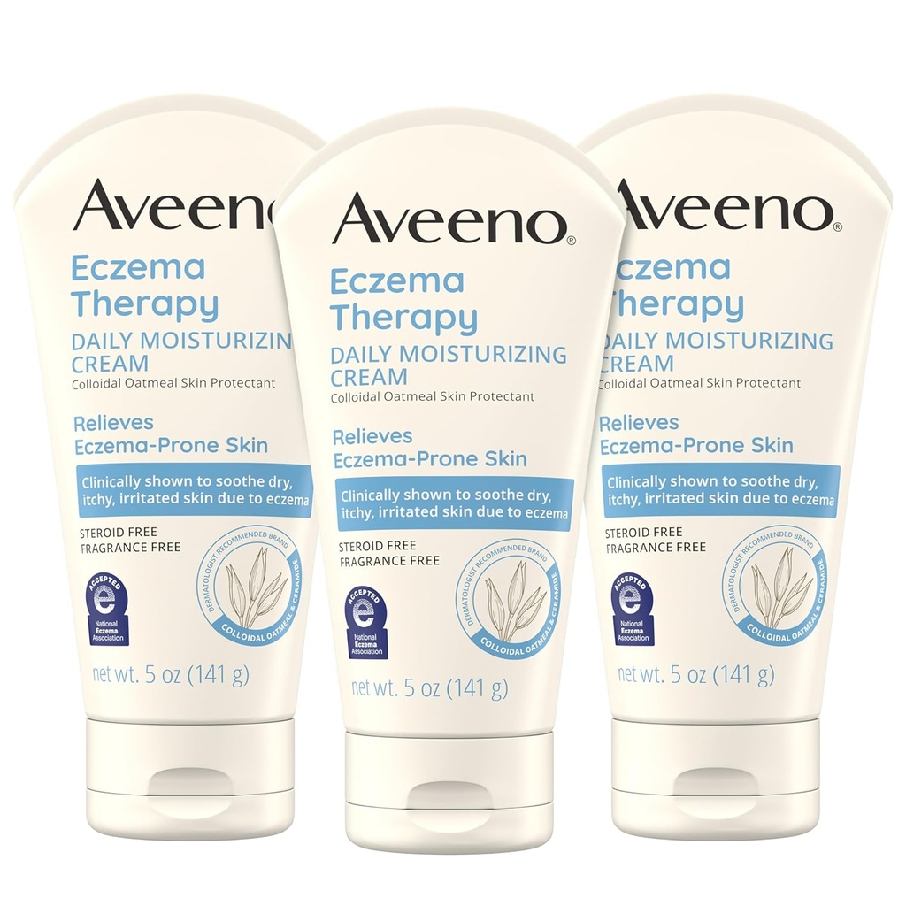 Aveeno Ekseemravi Igapäevane niisutav kehakreem tundlikule nahale, rahustav ekseem Relief Cream, kolloidne kaerahelbed & Ceramide kuivale ja sügelevale nahale, Steroid- & aroomivaba, 5 oz, pakend 3
