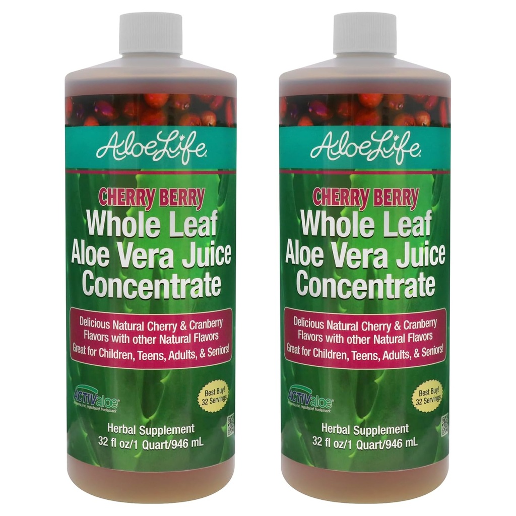 Aloe Life - Terve Leaf Aloe Vera Mahl, Orgaaniline, Gluteenivaba (Kirss Berry, 32 oz) | 2-Pack