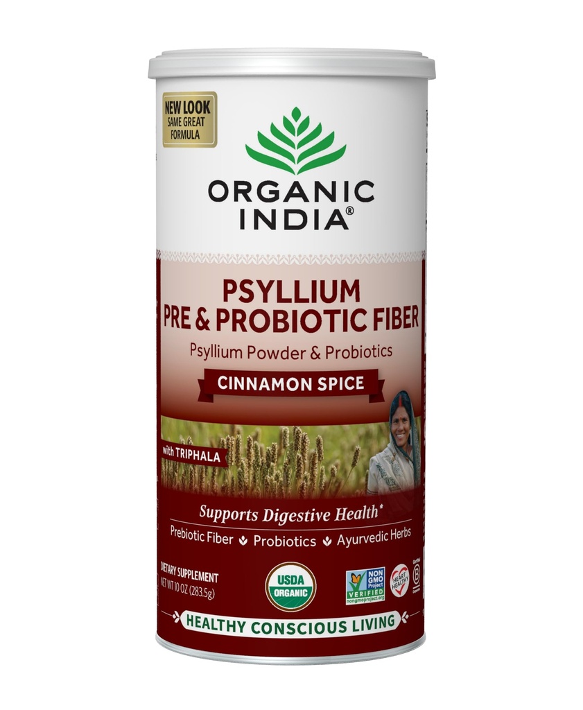 ORGANIC INDIA Psyllium Husk Powder - Pre & probiootilise kiudaine täiendada, orgaaniline Psyllium Husk Fiber täiendus kogu Psyllium Husk, USDA sertifitseeritud orgaaniline, vegan, gluteenivaba - kaneel, 10 Oz