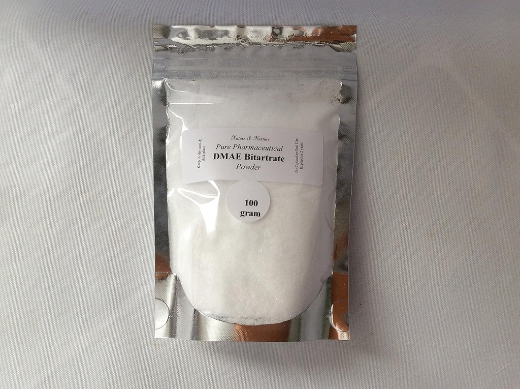 DMAE Bitartraadi pulber: puhas (100 grammi) naha pingutamine, kortsude vähendamine paikselt / suu kaudu