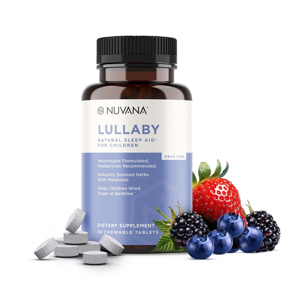 Lullaby | Õrnad lapsed Looduslik uneabi | Lastearst Soovitatav | Maitsev väikeses annuses melatoniin & mitte-Habit moodustamine Segatud marja närimistabletid | kummeliga, Magneesium lastele 3+