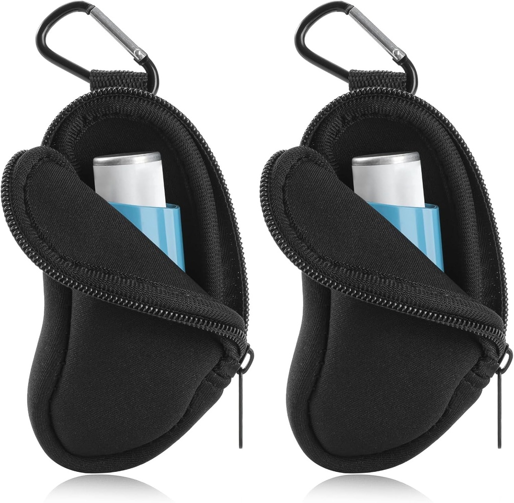 Astma inhalaator, mis kannab hoidikut Neoprene Travel Inhaler Mini kott L-kujulise inhalaatori jaoks, inhalaator ei sisalda (must 2PCS)