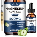 Kolmekordne magneesiumi komplekslisa - magneesiumglütsinaat, tsitraat, malaatvedel tilk 500mg koos ashwagandha, L-Theanine, B6 rahu, stressi leevendamine, uni, lihastugi-roheline õunamaitse