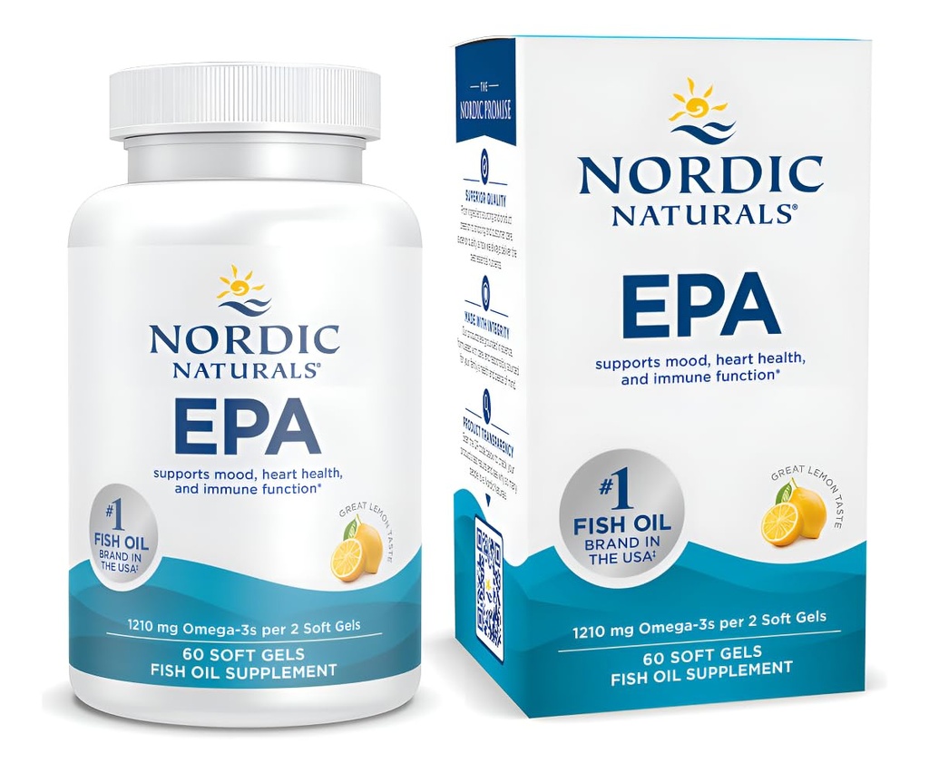 Nordic Naturals EPA, sidrun - 60 pehmet geeli - 1210 mg Omega-3 - suure intensiivsusega EPA valem positiivse meeleolu, südame tervise ja tervisliku immuunsuse jaoks - 30 serveerimist