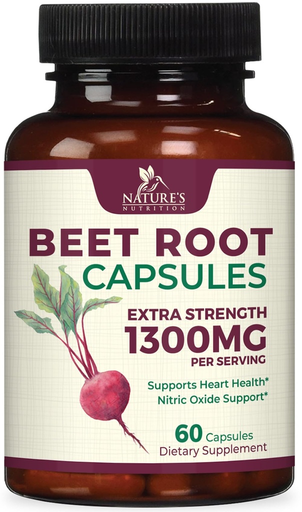 Peedi juurkapslid 1300mg - ekstra tugevusega punane peedipulber täiendada - toetab lämmastikoksiidi tootmist, südame tervist ja looduslikku energiat - mitte-GMO, vegan, gluteenivaba - 60 Veggie kapslit