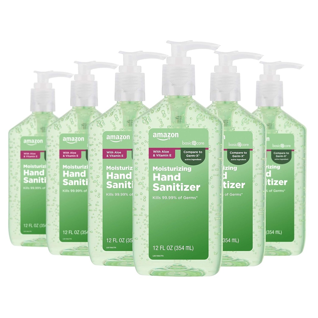 Amazon Basic Care - Aloe Vera Hand Sanitizer 62%, 12 fl oz (pakk 6)