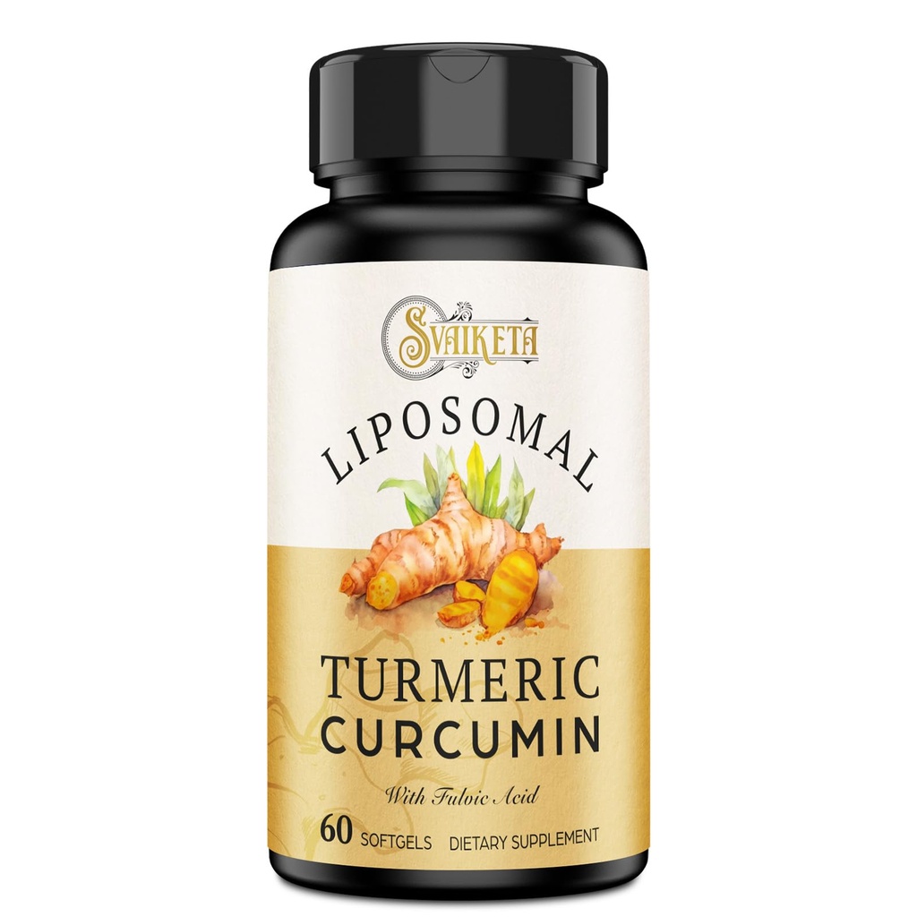 Liposomal Turmeric Curcumin Supplement 2000mg, 95% standardiseeritud kurkuminoidi ekstrakti ja orgaanilise juure pulber Piperine Black Pepper Fruit (15mg), 60 softgels