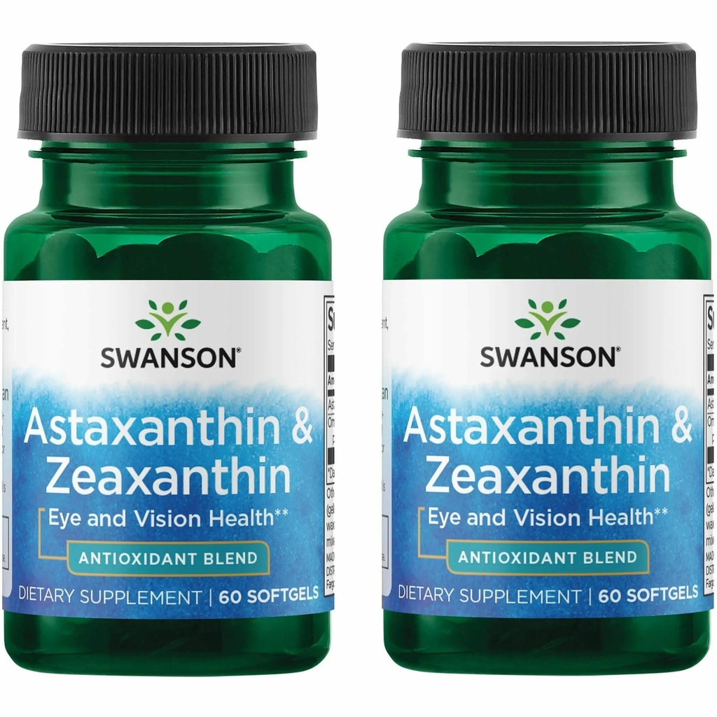 Swanson Astaxanthin & Zeaxanthin Eye Health Supplement ekraani raske spetsialistid 4 mg astaksantiini ja 4 mg OmniXan Zeaxanthin (60 Softgels, 2 Pack)