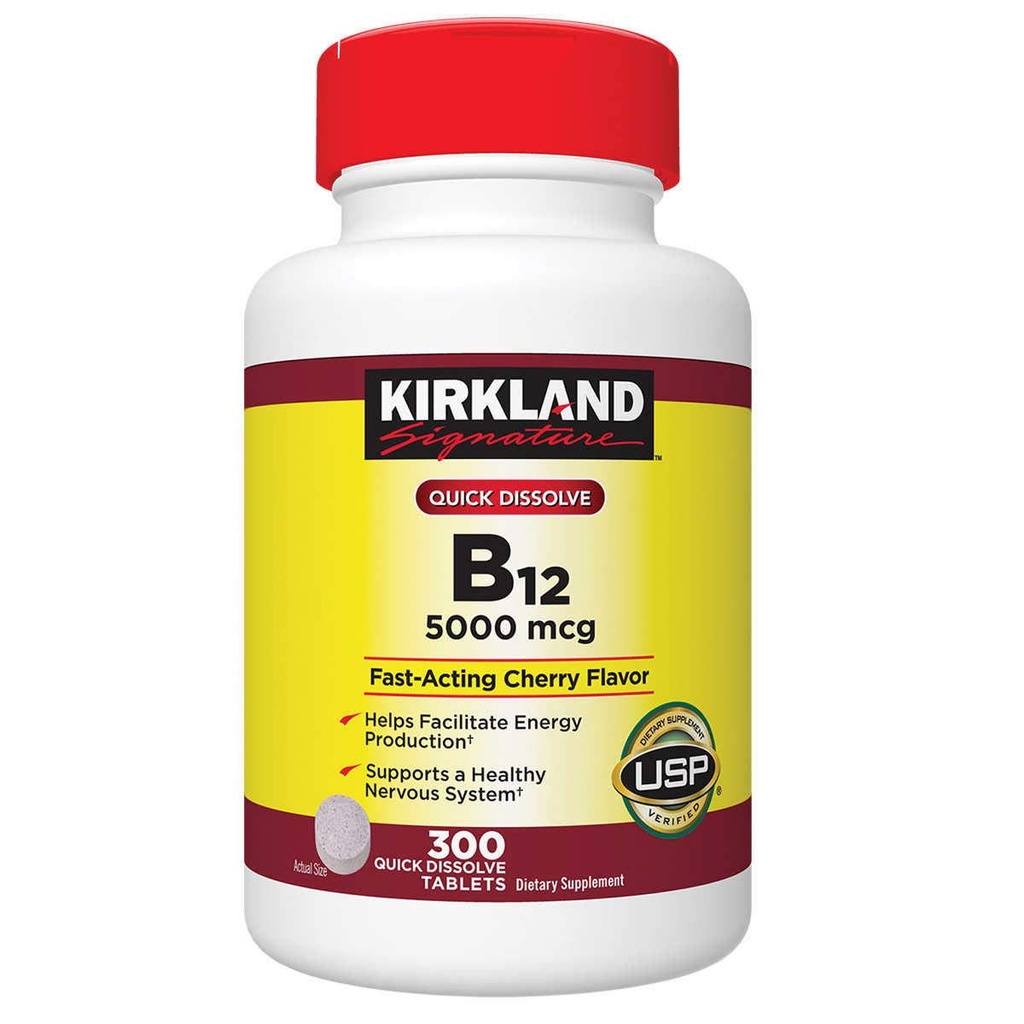 Kirkland Allkiri Kiire lahustamine B-12 5000 mcg., 300 tabletti (2 pakendit)