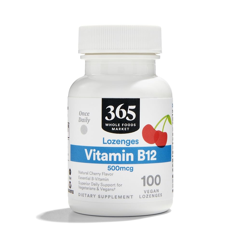 365 poolt kogu toiduturg, vitamiin B12 500mcg Lozenges, looduslik kirsi maitse, vegan, 100 krahv