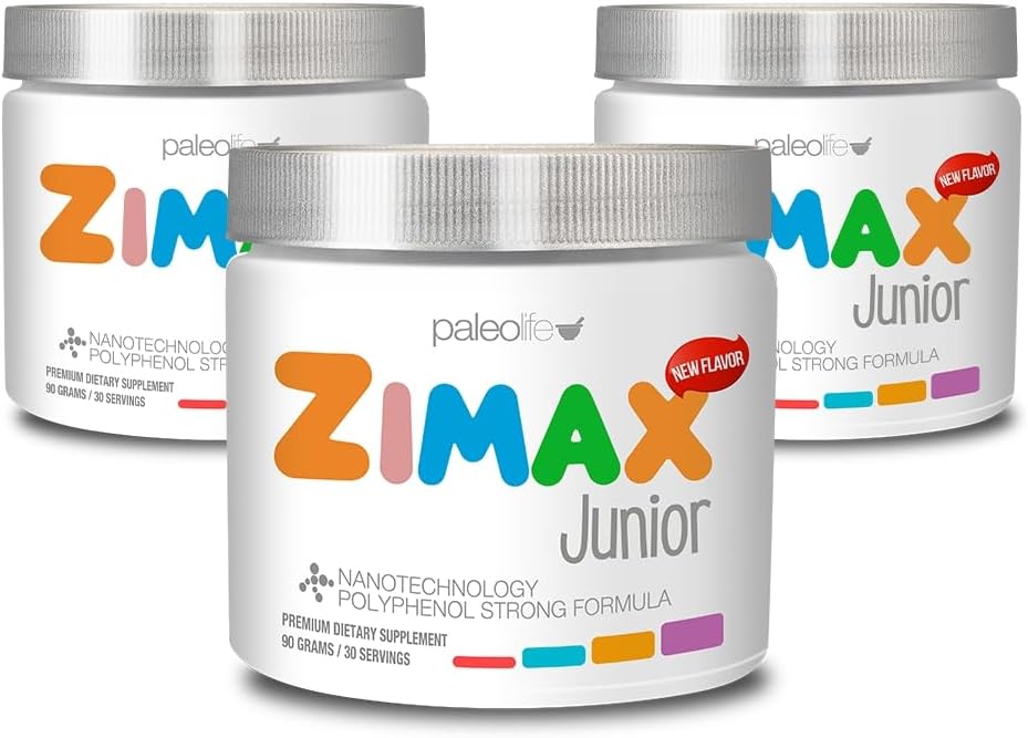 ZIMAX Junior Super ANTIOXIDANT lastele ja noorukitele vanuses 4 kuni 16 aastat - 100% looduslik C-vitamiini, magneesiumi ja D3-vitamiiniga - kõrge imendumisega kurkumiin, ingver + mineraalid