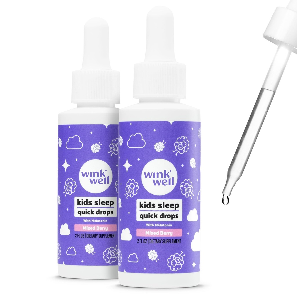 Wink Well Kids Vedelad melatoniini tilgad, looduslikud melatoniini tilgad lastele, kellel on 1 mg vedela melatoniini serveerimise kohta lastele, ravimivaba ja mitte-harjutuse moodustamine (2 pakendit)