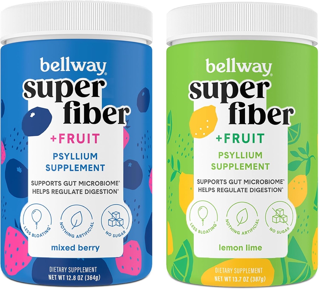 Bellway Super Fiber Pulber + Puuviljad, Suhkruvaba Orgaaniline Psyllium Husk Pulber Fiber Täiendus Regulaarsuse, Puhutav Relief & Soolestiku Tervis, Mitte-GMO, Segatud Marja Ja Sidrunipesa