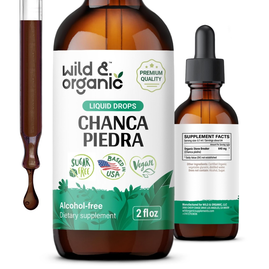 Wild & Organic Chanca Piedra Vedel ekstrakti tilgad - Kivimurdja neerukivide ja sapipõie tugi - Taimne tinktuur kuseteede Well-Being - Vegan, suhkur ja alkoholivaba - 2 fl oz