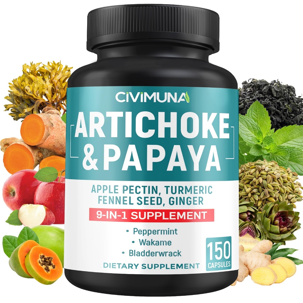 Artišoki kapslid artišoki, Papaya, Apple Pectin ja rohkem - 150 kapslit - 5 kuu pakkumiseks