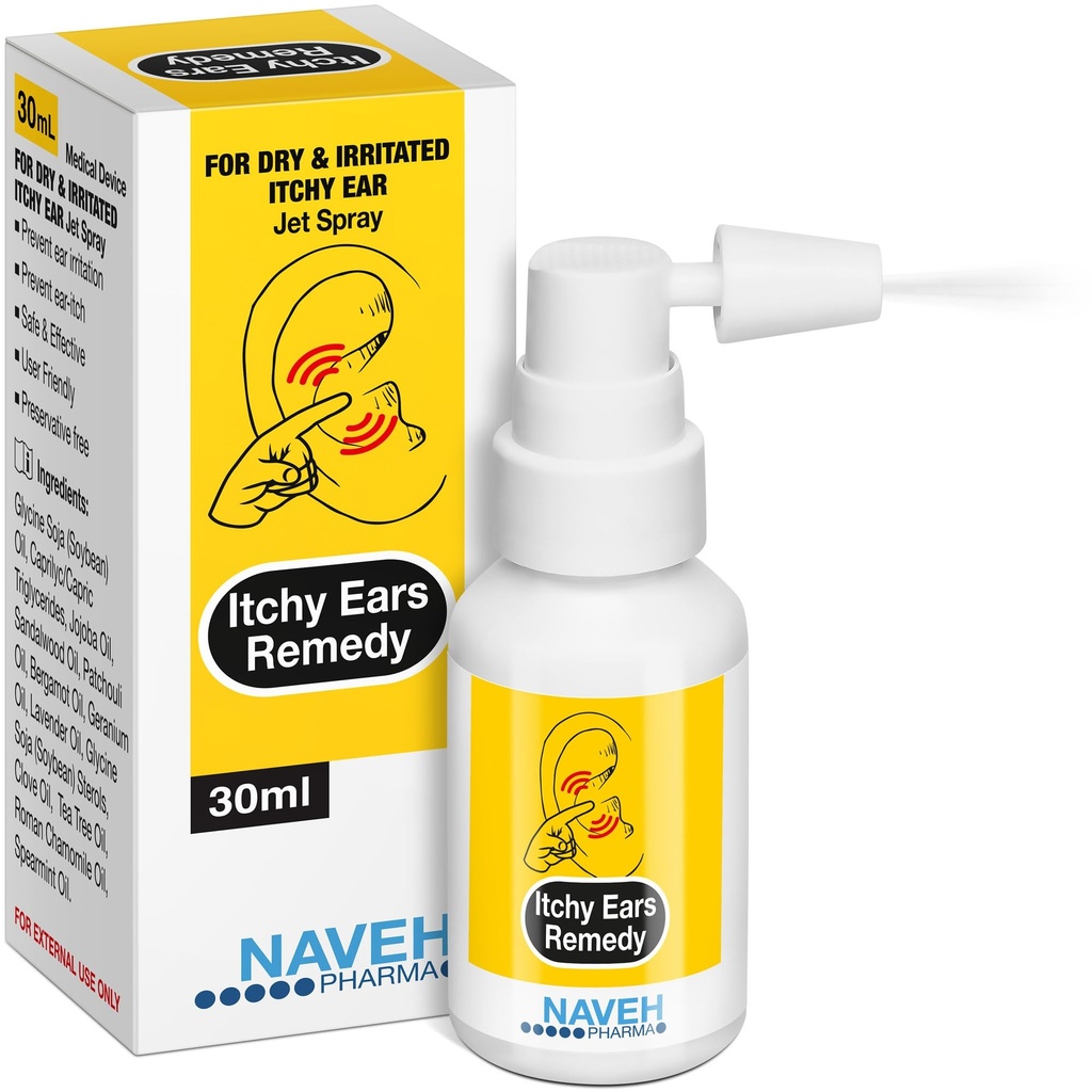 NAVEH PHARMA® Kõrvade sügelemise leevendamine: kõrvade puhastamine ja sügelemine | Ravib kõiki kõrva sügeluse põhjuseid | Jet Ear spray ekseemi raviks ja ummistunud kõrvade leevendamiseks | Kõrvavavahaeemaldaja & kõrvapesu (1 Fl Oz)