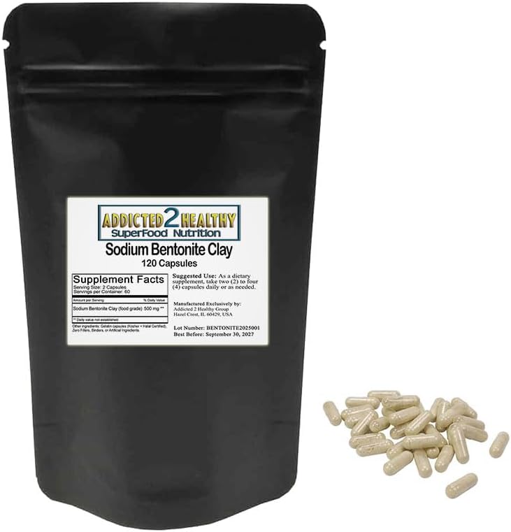 Toidu klass Naatriumbentoniit Savipulber Kapslid (1000 mg) 120 Loetletud Sõltuvus 2 Tervislik