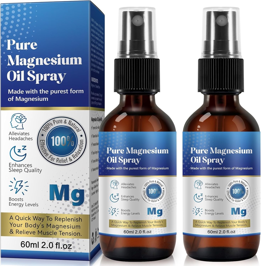 Üldine 2 Pack Puhas magneesiumiõli pihusti, magneesiumiõli pihusti, 100% puhas ja looduslik orgaaniline kontsentreeritud magneesiumkloriidõli