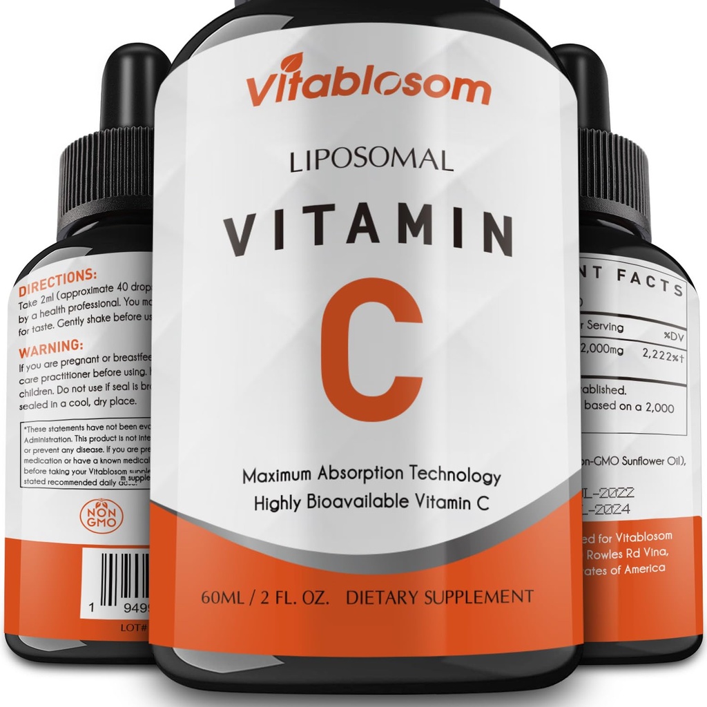 Liposomaalne C-vitamiin 2000mg Vedelik täiskasvanutele, kõrge imendumise VIT C, maksimeerida C-vitamiini, immuunsüsteemi ja antioksüdantide tugi, 60ML (1 pudel)