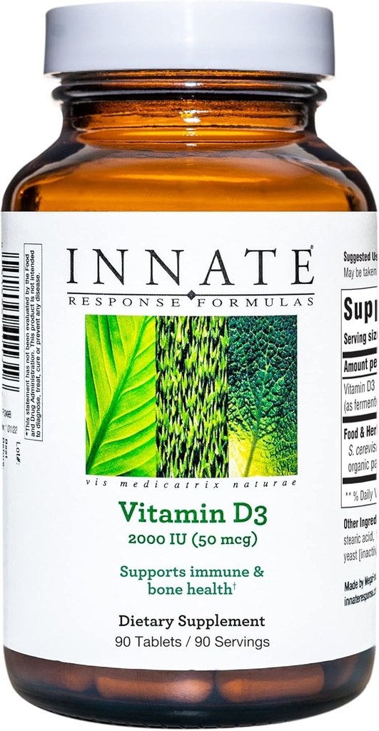 INNATE vastuse valemid Vitamiin D3 2000 RÜ (50 mcg) - vitamiinilisand immuunsuse ja luude tervise toetamiseks - taimetoitlane, mitte-GMO ja Kosher - valmistatud ilma 9 toiduallergeenita - 90 tabletti (90 serveerimist)