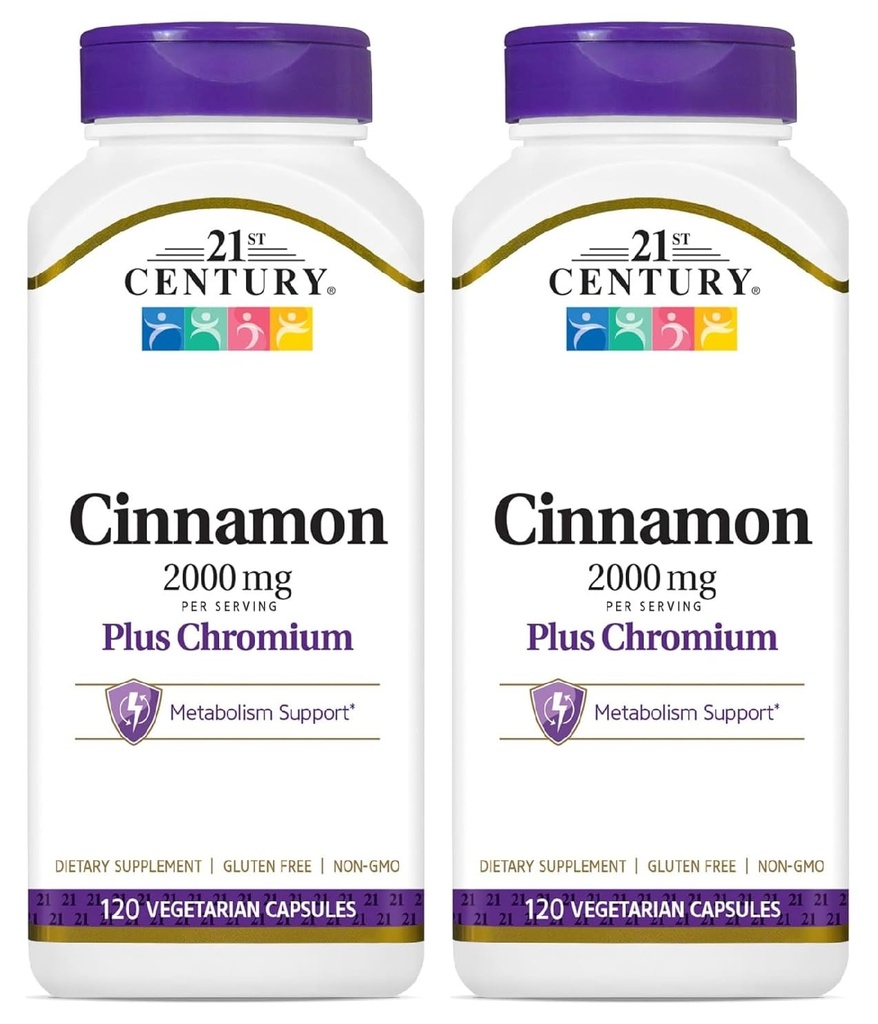 21st Century Cinnamon 2000 mg per Serving Plus Chromium Vegetarian Capsules 120 Count - Pack of 2