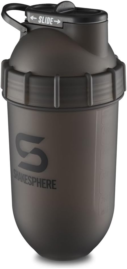 SHAKESPHERE Shaker Bottle - 24oz Leak Proof Protein Shaker Bottle for Pre Workout, Smoothie and Powder Drink Mixs, No-Blade Mixer jõusaalile, BPA-vaba, lihtne puhas ja lihtne kanda (Frosted Black)
