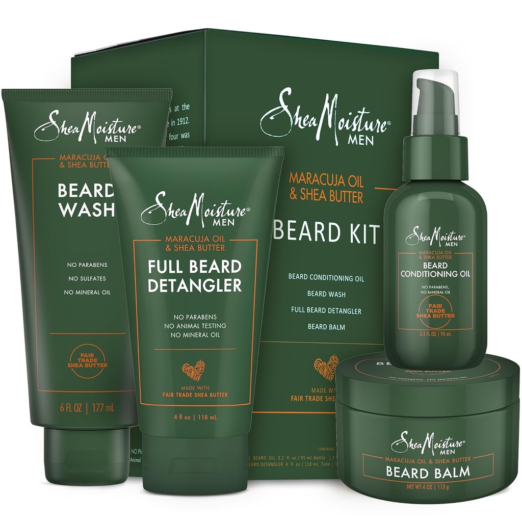 SheaMoisture'i habemehoolduskomplekt meestele, sealhulgas pesu, palsam, õli, konditsioneer, looduslik sheavõi & Maracuja õli, suur kingitus