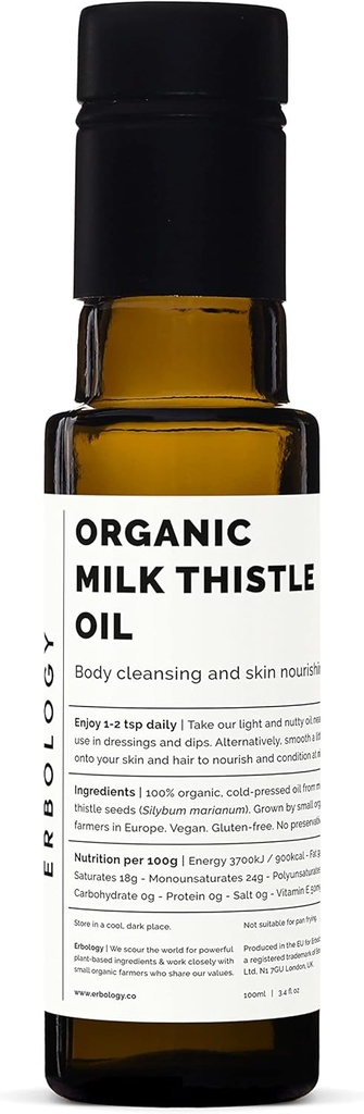 Erboloogia Orgaaniline Piimaohakaõli 3.4 fl oz - Külmpressitud - kõrge E-vitamiini sisaldusega - Detoksifitseeriv - Otse talust - Mitte GMO - Lisandite või säilitusainete puudumine - Taaskasutatav Klaaspudel
