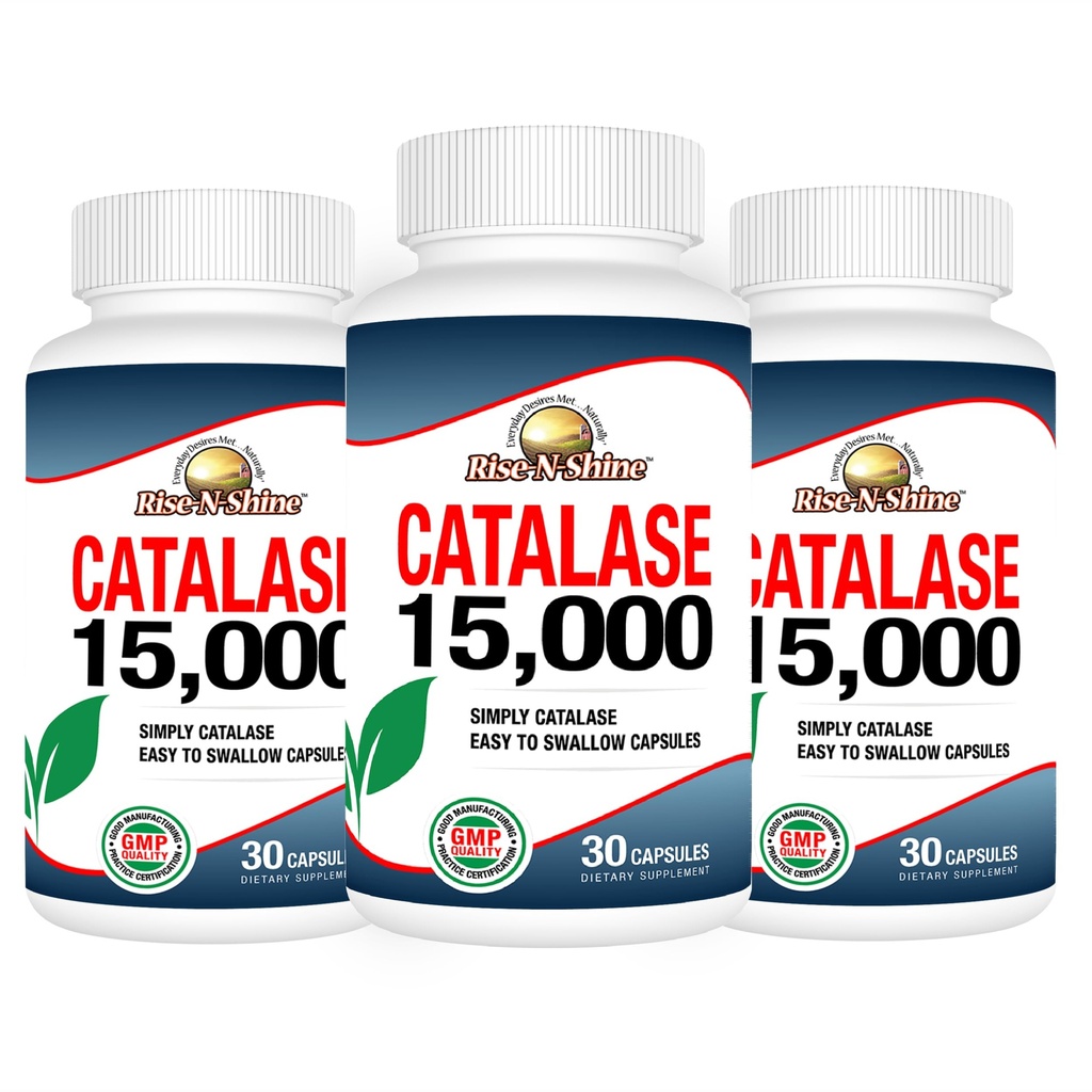Rise-N-Shine Catalase Supplement 15,000 - Powerful Antioxidant Enzyme for Hair Health - Hair Supplements for Strong Hair - 90 Capsules - Pack of 3 Full Size Bottles (90-Day Supply)