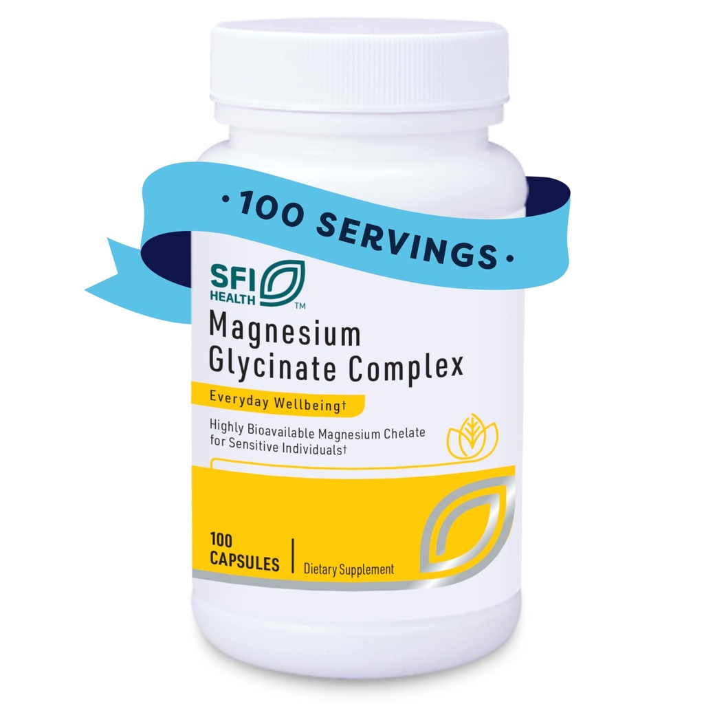 Klaire Labs SFI Health Magneesium Glütsinaat Kompleks - Kelaaditud Magneesium segu optimaalseks imendumiseks - toetab tervislikke luid, lihaseid ja energia taset - õrn seedimine (100 kapslit)