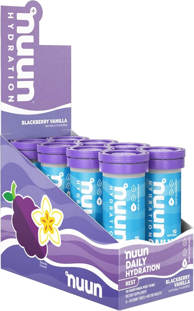Nuun Rest & Recovery Elektrolüütide tabletid Magneesium, Kaalium & Tart Cherry Pulber, Gluten Free & Vegan, Blackberry Vanilla Flavor, 8 Pack (80 Servings Total)