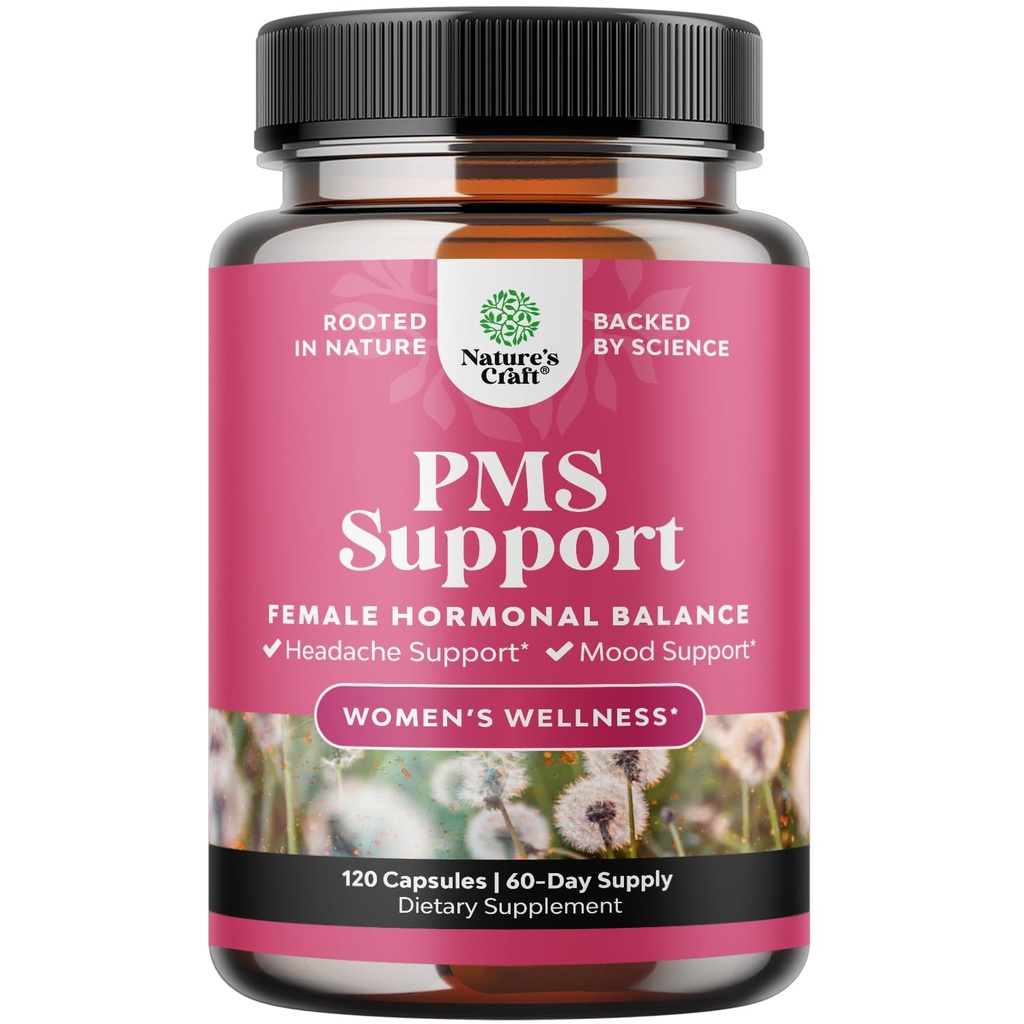 PMS Support Supplement for Women – Hormone Balance for Women & Menstruaalne Ebamugavus DIM, Chasteberry, Black Cohosh & Ashwagandha - Perioodiliste krampide lihtsus, menopausipuhitus, meeleolu tõus – 120 Ct
