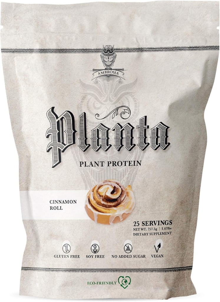 Ambrosia Planta - Premium Plant-Based Protein | Vegan & Keto Sõbralik | Gourmet Lõhnad Ilma Puhumise Või Mao Upset | Gluteen & Soja Vaba | Ei Lisatud Suhkur | 25 Servings | Kaneelirull