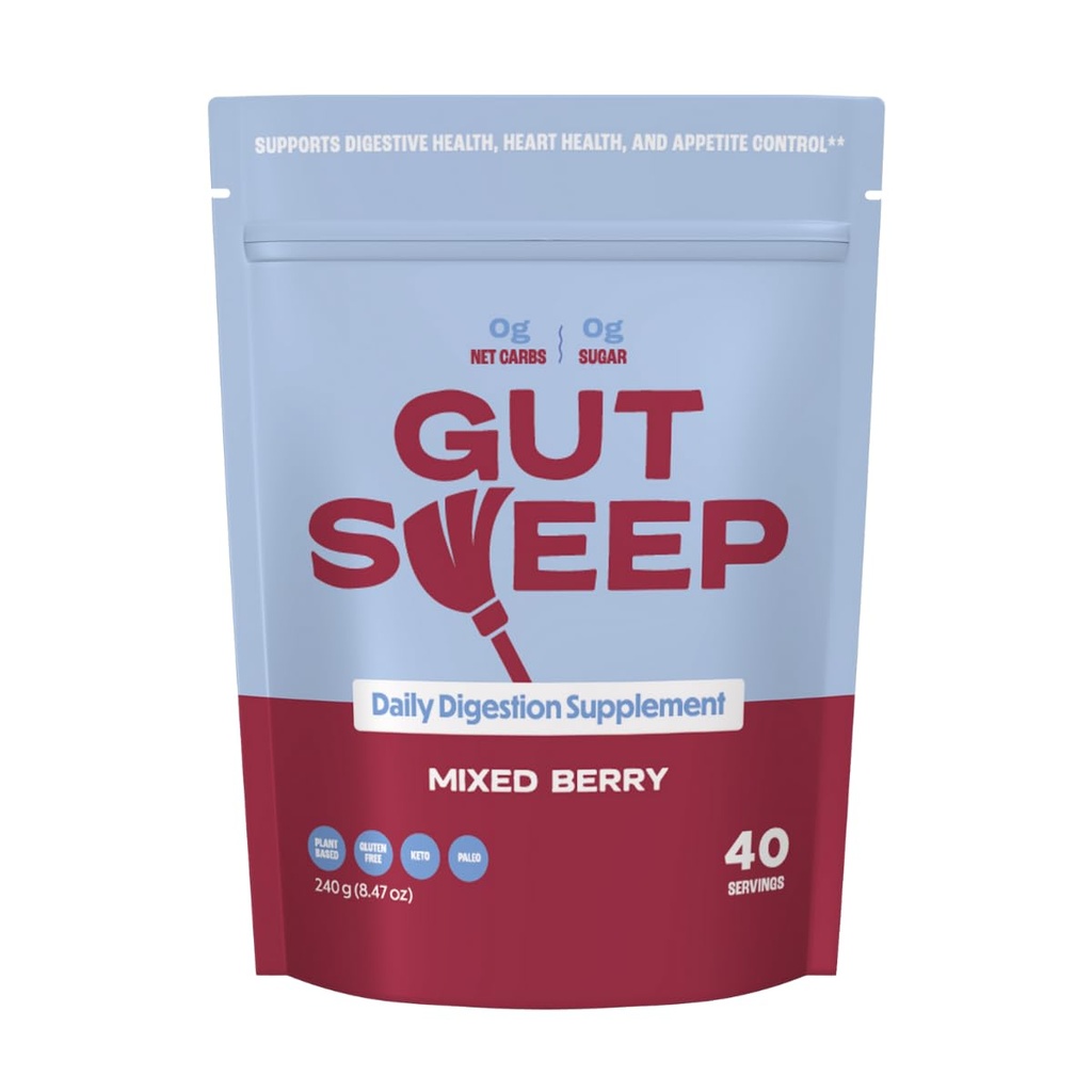 Gut Sweep - igapäevane seedimise täiendus - Psyllium Husk Fiber - toetab söögiisu kontrolli - Gluteenivaba ja taimepõhine - Keto & Paleo sõbralik - 40 serveerimist - segatud marja