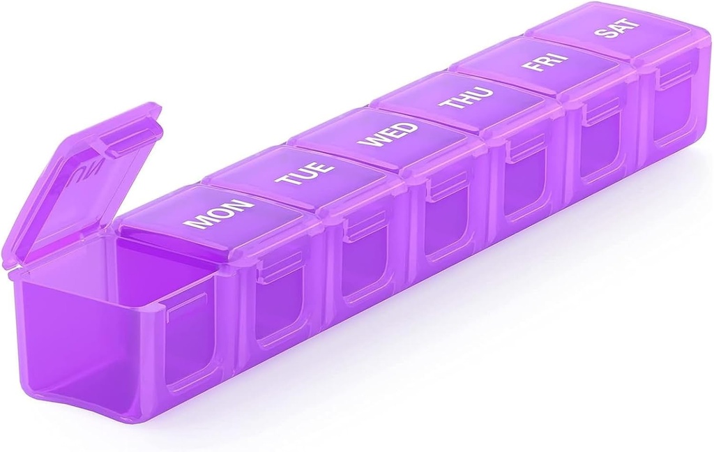 Sukuos Extra Suur Iganädalane Pill Korraldaja, 7 Päevane Pill Box Juhtum Artriit Sõbralik, Silkscreen Trükitud Meditsiini Konteiner Selge Liid Vitamiinid, Kalaõlid või Toidulisandid (Purple)