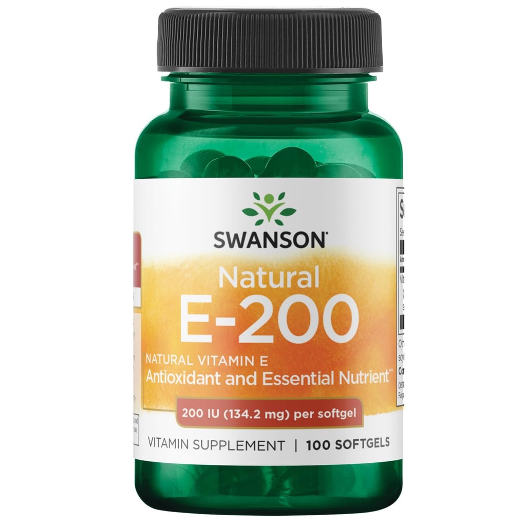 Swanson looduslik E-vitamiin - looduslik täiendus, mis toetab südame tervist ja kudede kaitset - oluline toitaine üldise tervise ja heaolu edendamiseks - (100 softgels, 200 IU iga)