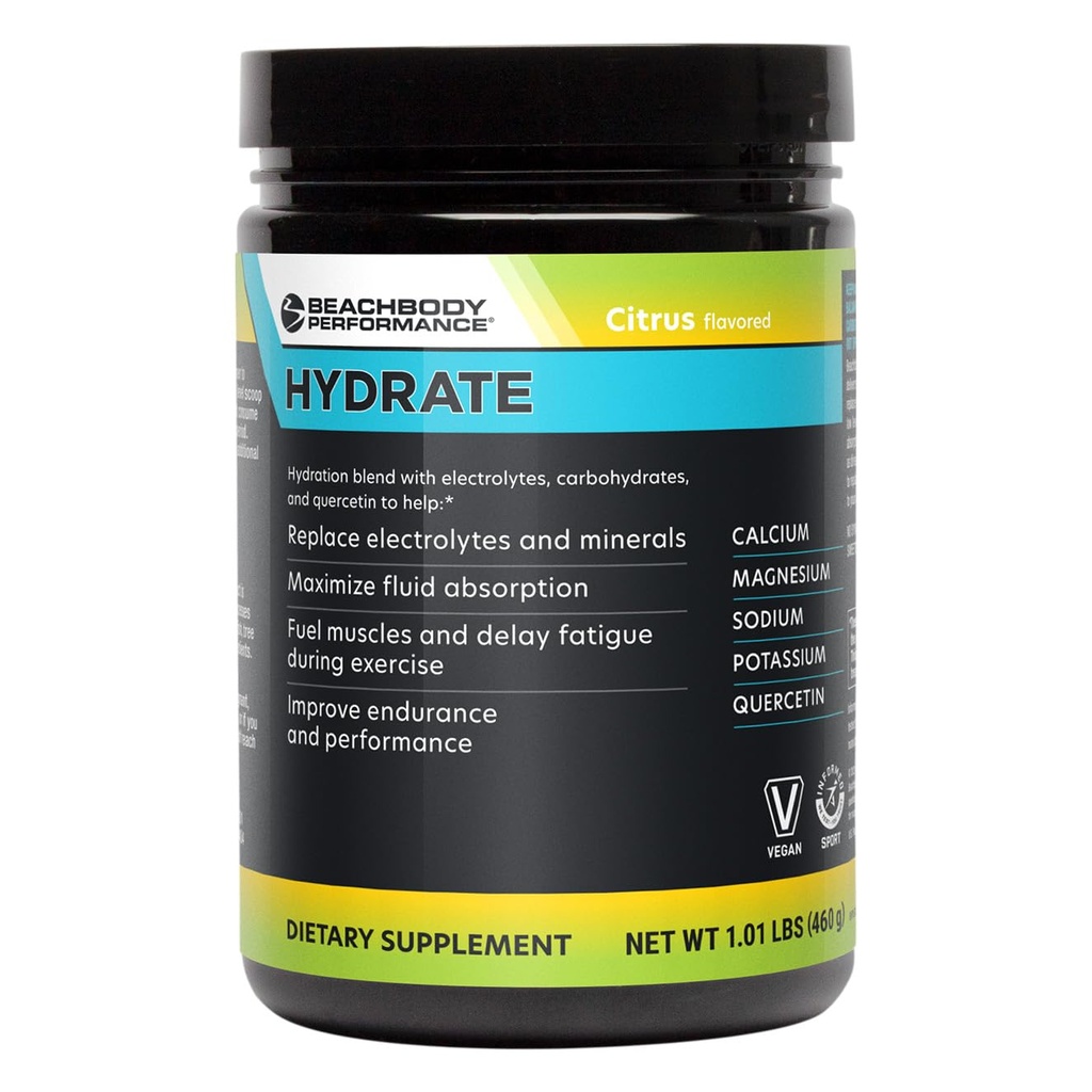 BODi Hydrate Performance Hydration Supplement, Quercetin rikastatud elektrolüüt pulber, 4 võti elektrolüüdid: kaalium, magneesium, naatrium, kaltsium - toetab vastupidavust ja vedeliku tasakaalu, tsitrusviljad, 40 SRV