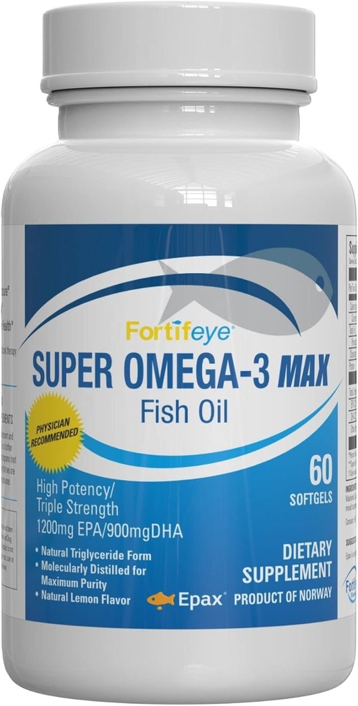 Super Max Omega-3 Fish Oil 2400 mg Made in Norway - High Potency Fish Oil Omega 3 Supplements for Women and Men, Triglyceride Form with EPA and DHA Supplements No Fishy After Taste Lemon Flavor