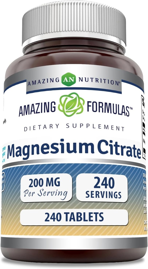Amazing valemid Magneesiumtsitraat | 200 Mg tabletid | Mineraallisand | Mitte-GMO | Gluteenivaba | Valmistatud USAs (1 Pack, 240 Count)