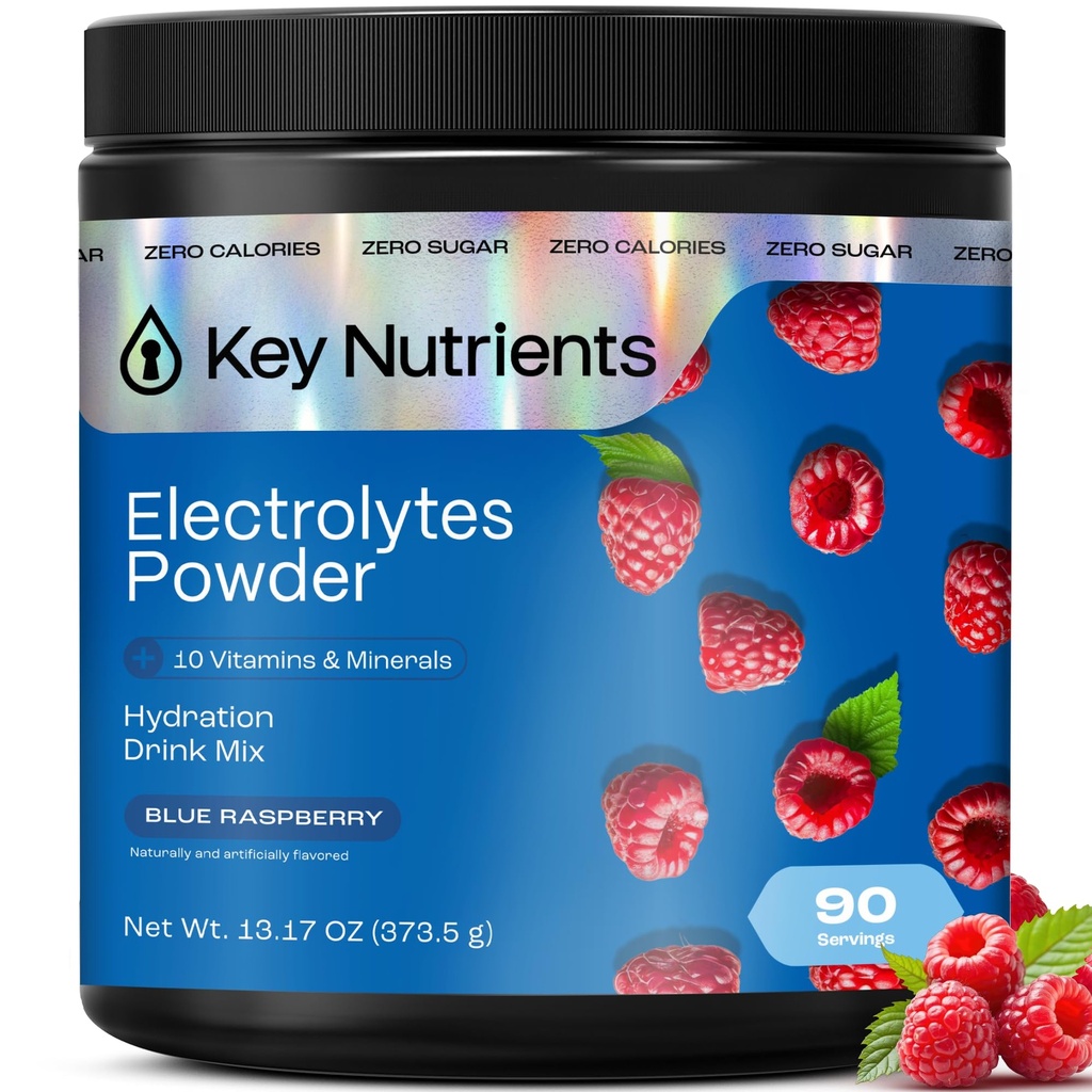 PÕHITOITMED Multivitamiini elektrolüüdid Pulber puudub suhkur - Sweet Blue Vaarika elektrolüütpulber - Vastupidavus ja energialisand - Hüdraadipulber - Ei kaloreid - 90 Servings - Valmistatud USA-s