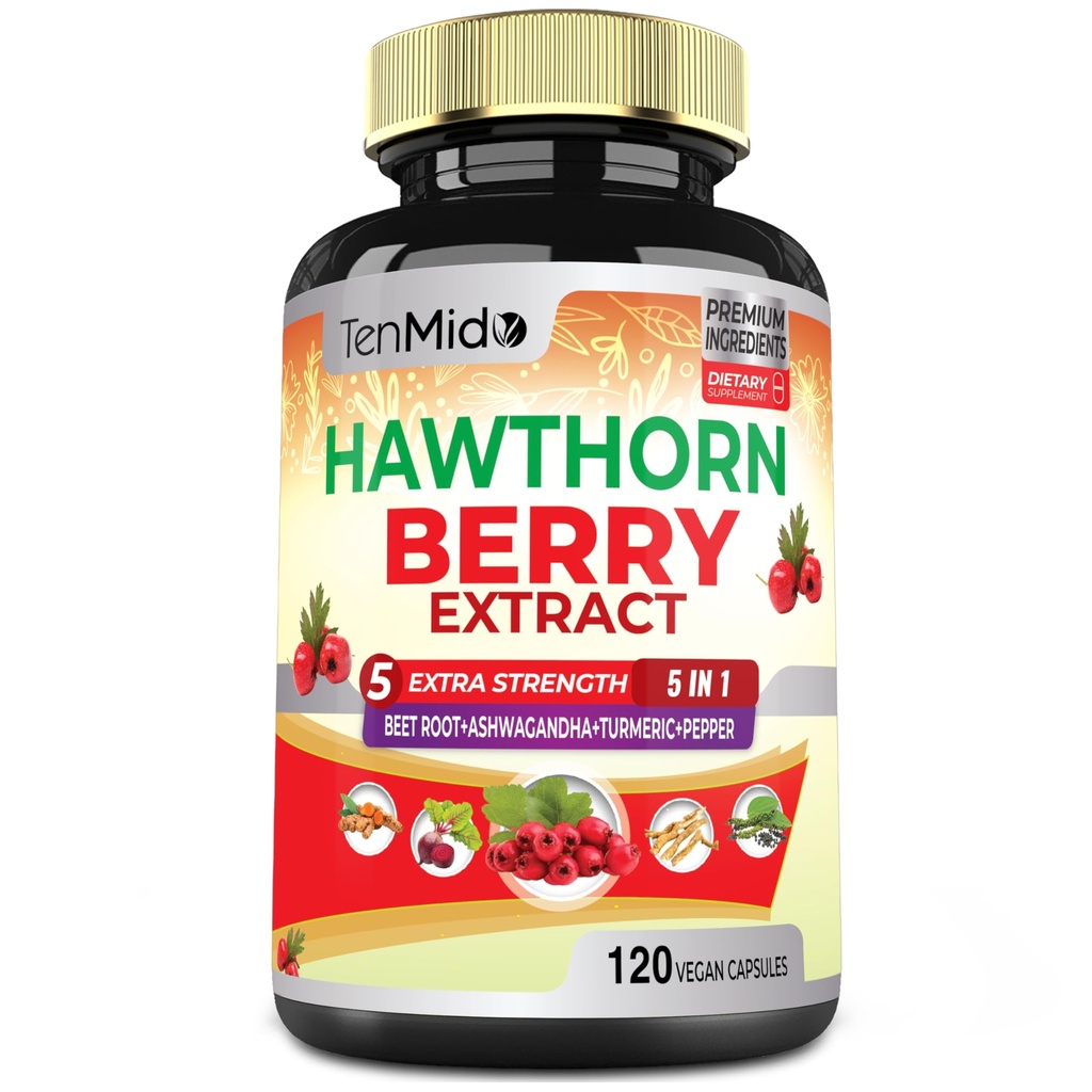 Hawthorn Berry Supplement Extract Kapslid - 120 Vegan Kapslid 4 kuud - Kombineeritud suhkrupeedi Juur, Ashwagandha, Kurkumiini Ja Must Pipar