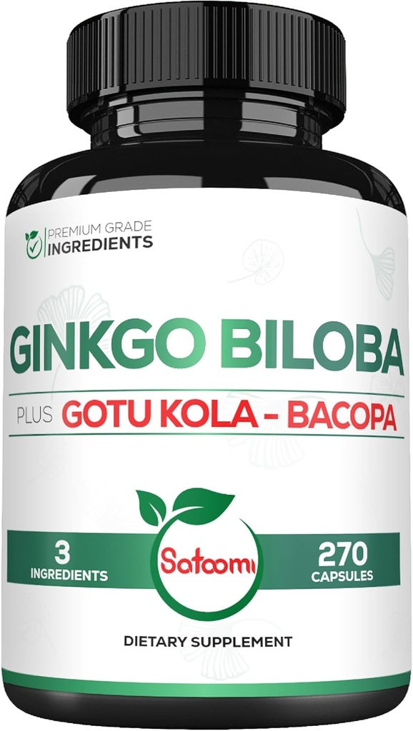 1520mg Ginkgo Biloba lisandid Gotu Kola Leaf, Bacopa Monnieri - 270 kapslit - ekstra tugevuse toetus aju tervisele, mälu funktsioonile, fookusele ja visiooni kvaliteedile - 3 kuu pakkumine