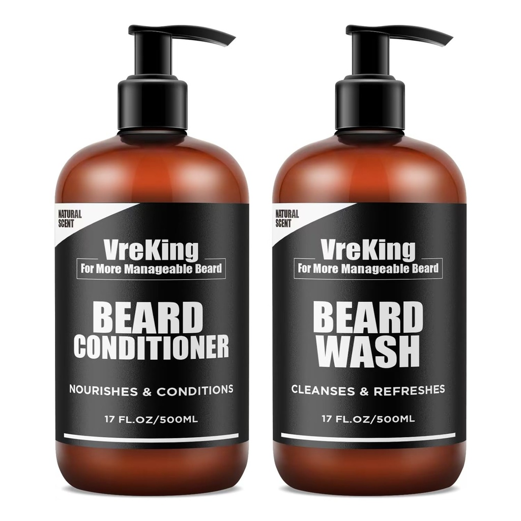 Meeste habemepesu ja habeme konditsioneerikomplekt meestele, näole ja habemele šampoon ja konditsioneer, mis on mõeldud meestele w / Biotini näo juuste kasvu valem Dandruff, kingitused meestele, 500 ml * 2