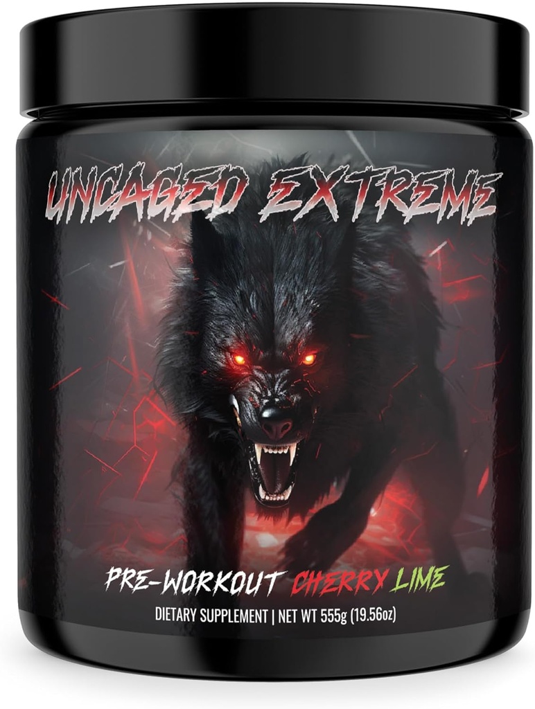 Uncaged Extreme Pre-Workout Pulber - Extreme Energy, Focus, Lämmastikoksiid & Lihaspump - Extreme Formula L-tsitrulliin, Beeta-alaniin, Rhodiola Rosea - 30 Servings - 1.22 Naelad - kirsilubi