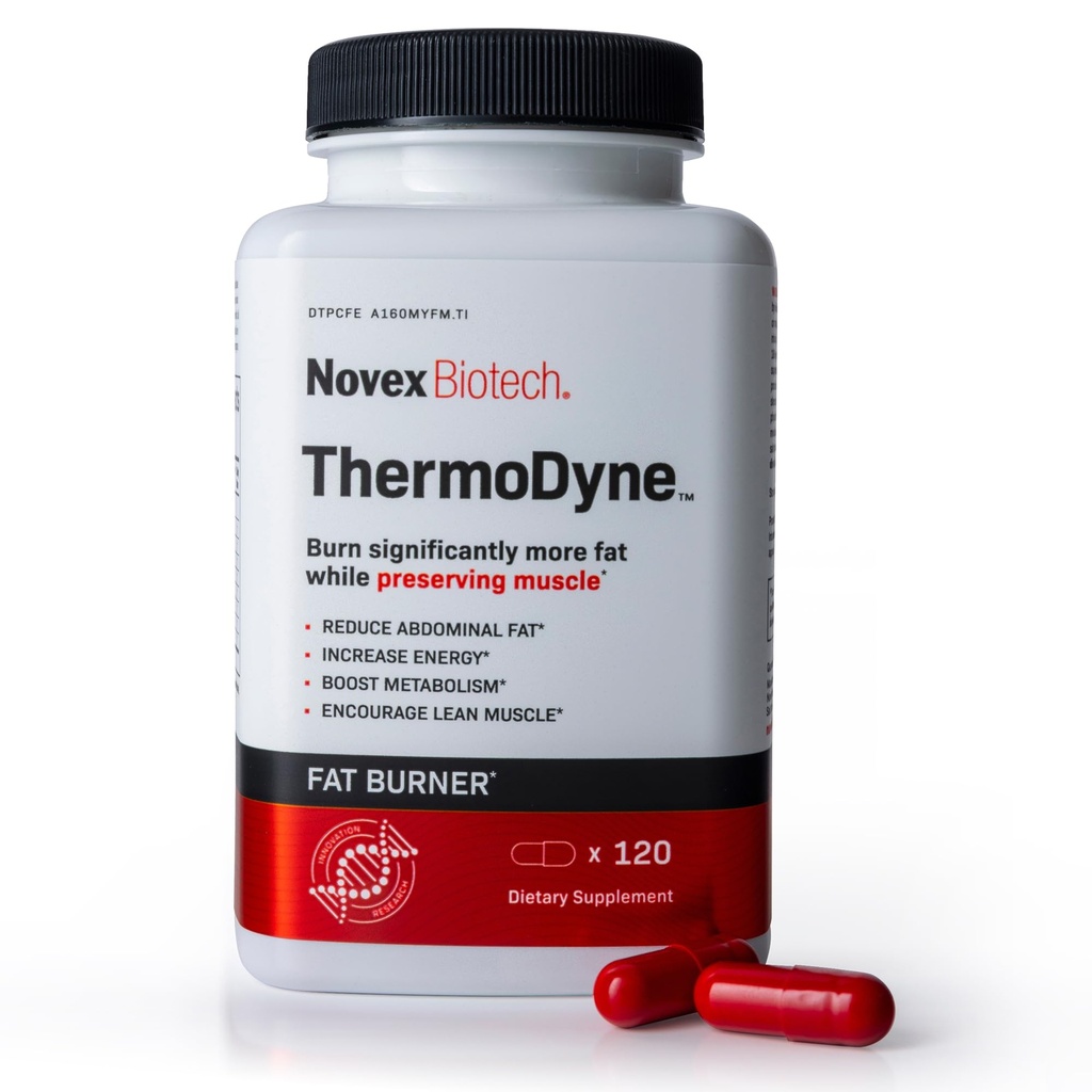 Novex Biotech ThermoDyne - Thermogenic Fat Burner for Men - isu vähendav - Metabolism Booster meestele - 200mg Kofeiin - 120 Count