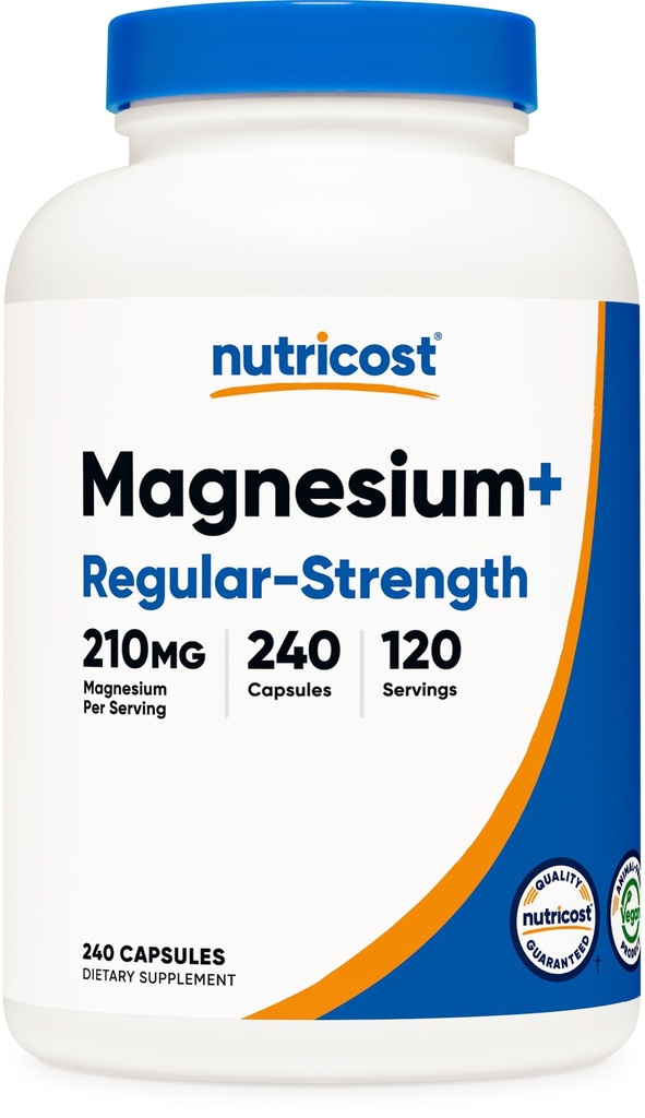 Nutrikost magneesium + regulaarne tugevus (210 mg, 240 kapslit) - 120 serveerimist, valmistatud magneesiumglütsinaadi ja oksiidiga, mitte-GMO, Gluteenivaba ja vegan sõbralik